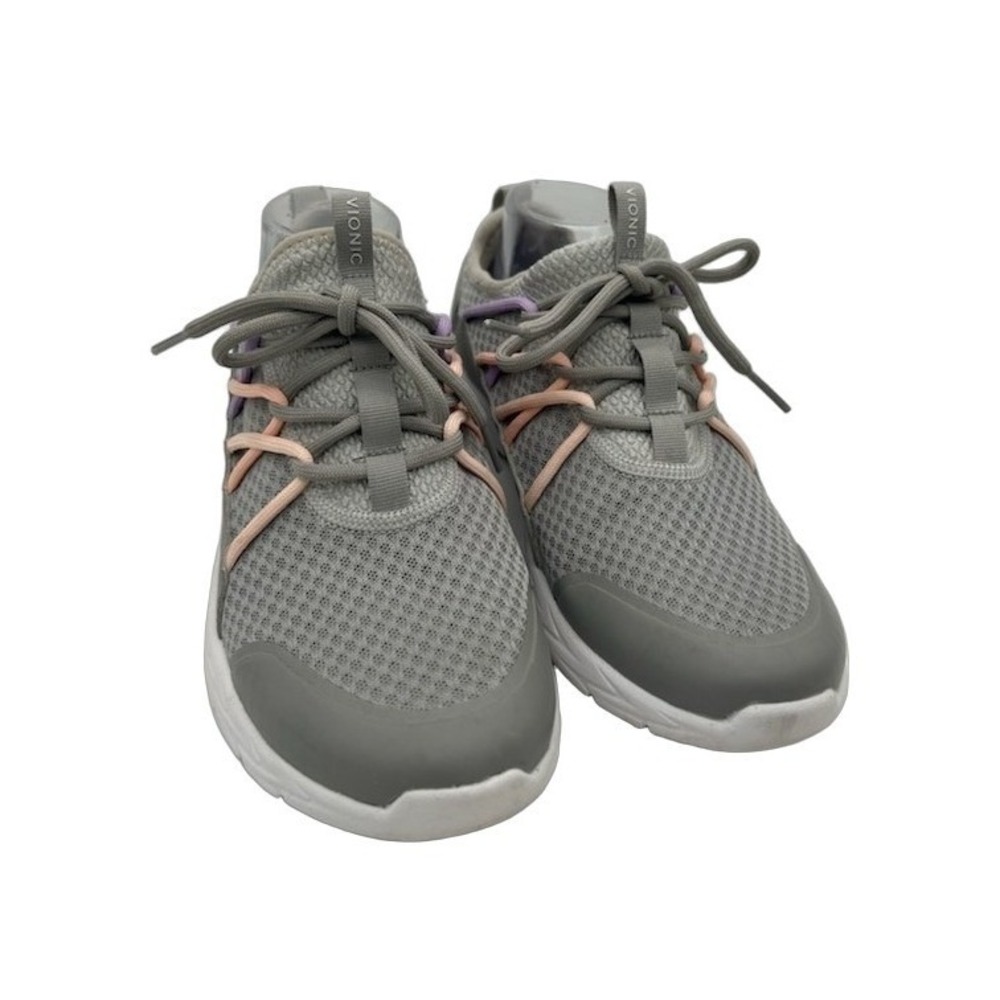 Vionic Walking Sneakers Women's Size 8 Grey Peach Lavender Mesh Orthotic Shoes